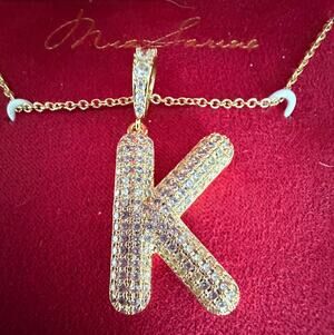 Mia Sarine Silver Plated Bubble Initial K Necklace Rhinestone Balloon Pendant